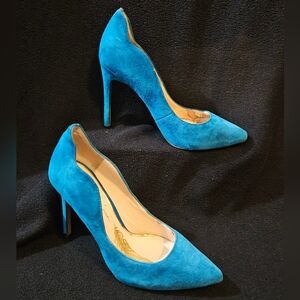 Jessica Simpson Teal/Torquoise Blue Suede Pointy-Toe Leather Stilettos-Size 7.5M
